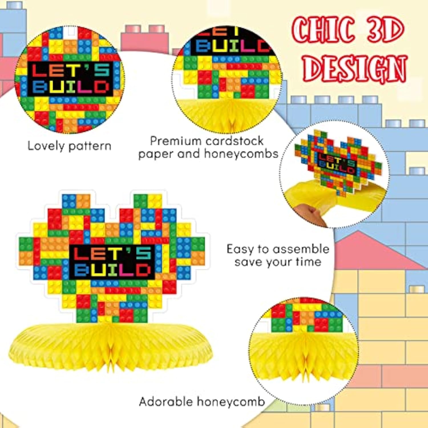 10 Pcs Building Block Birthday Party Supplies Building Block Table Cen