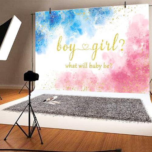 Gender Reveal Decorations Backdrop 7 x 5 ft Blue and Pink Photo Props