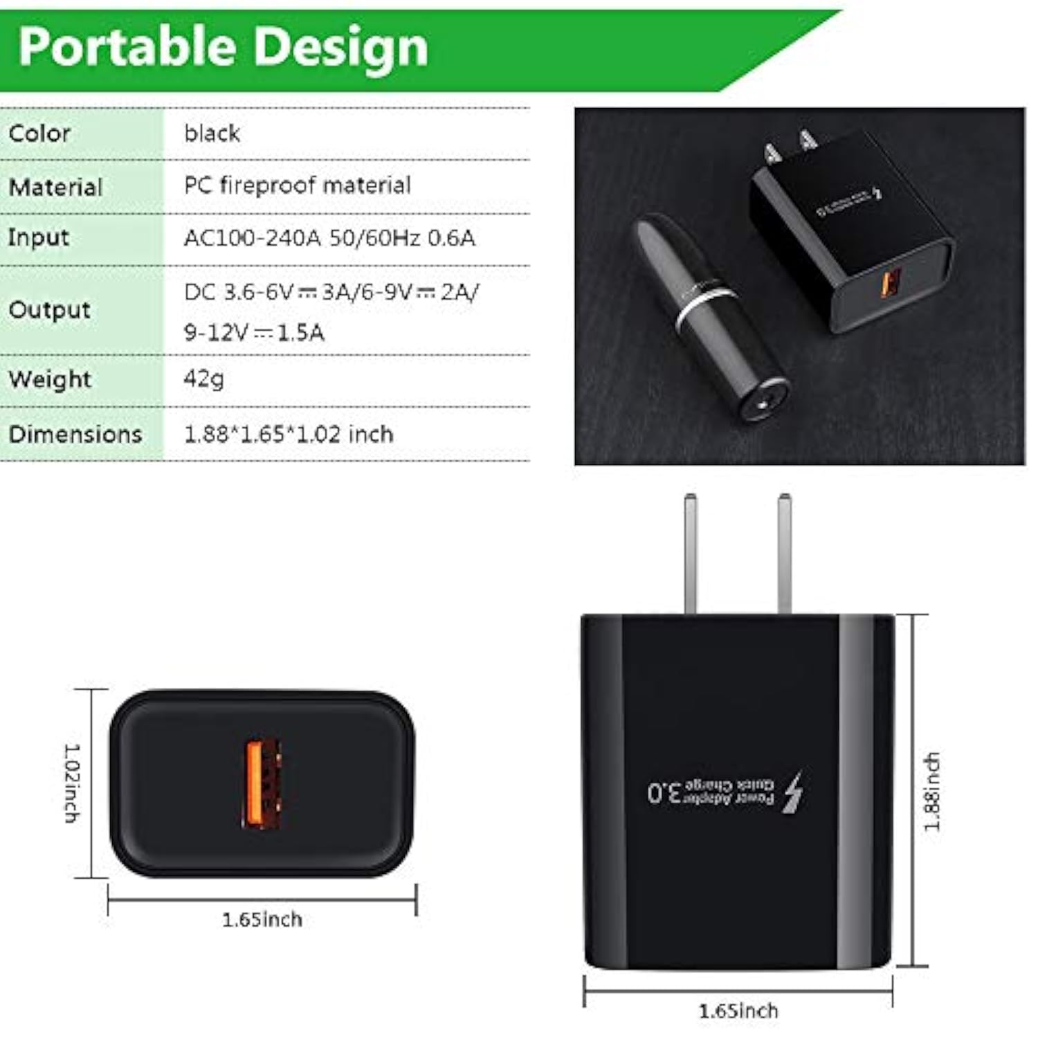 Quick Charge 3.0 Adaptive Fast Wall Charger Block 18W Qc Fast Charging 3.0 Usb Charger Adapter For Samsung Galaxy A17 A56 A36 A26 A16 A15 A25 A35 A55 S25 S24 S23 A54 A14 A53 S22 S21 Z Flip7 Fe Z Fold7