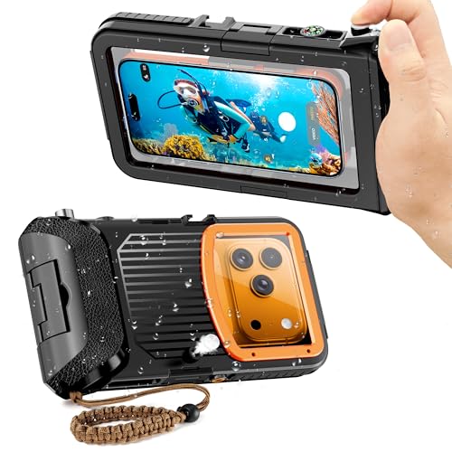 Underwater Diving Waterproof Case for iPhone 17 / 16 / 15 / 14 Series, Aluminum Alloy Phone Housing with Clear Lens, for Snorkeling, Scuba Diving &