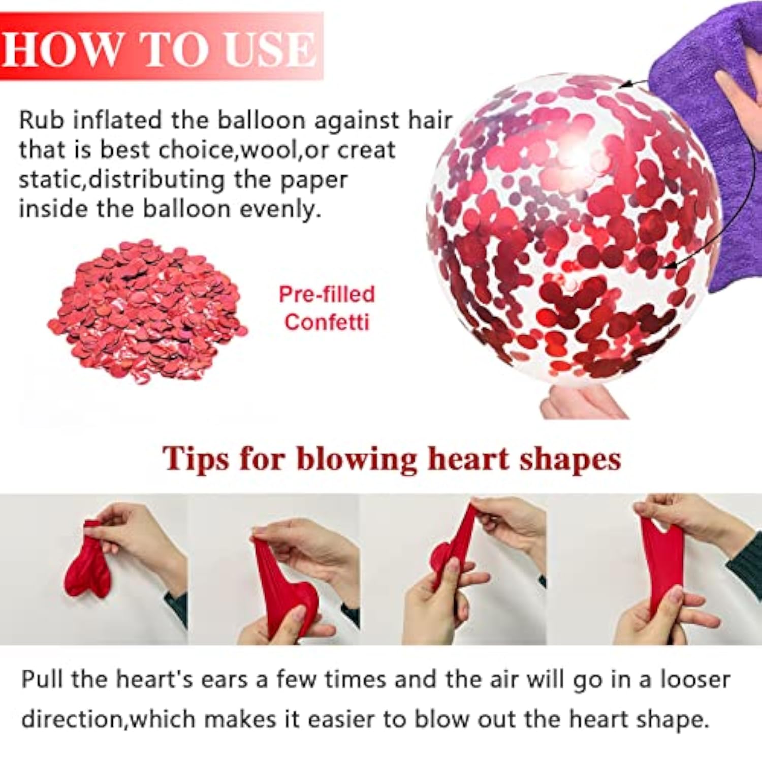 75Pcs Valentine’s Day Heart Balloons Kit 12" Red White Confetti Latex Party Decor