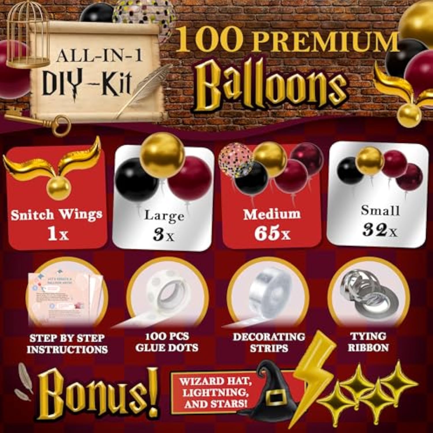 Wizard Balloon Arch Kit: Magic Party Decor with Hat, Wings & Stars