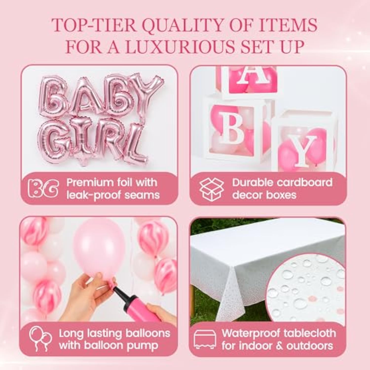 Pink Baby Shower Decorations For Girl - All-In-One Inclusive Jumbo Decor Set