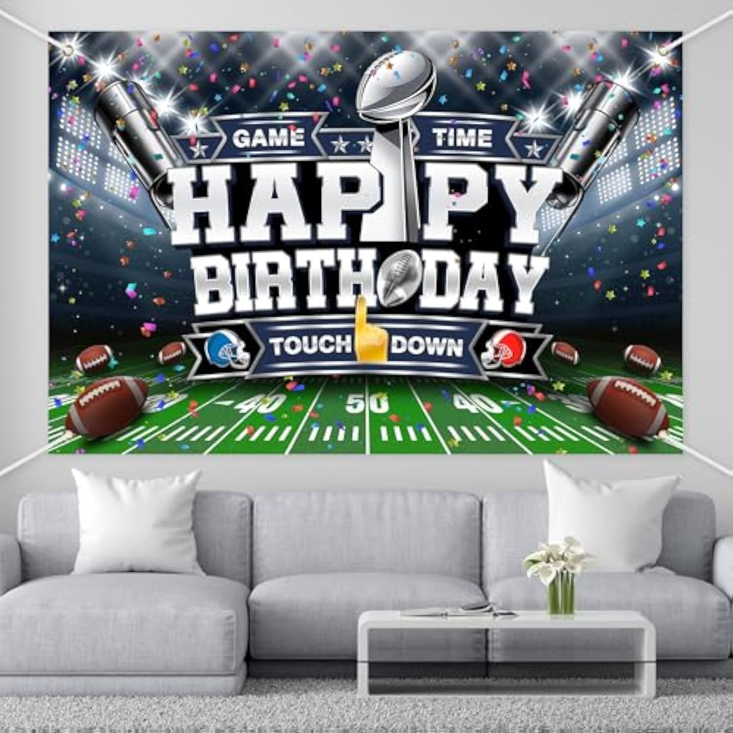 Football Happy Birthday Backdrop Banner American Football Victory Celebration Theme Background Decor For Fan Men Boys Girls Birthday Party Decorations Supplies 72X43In-