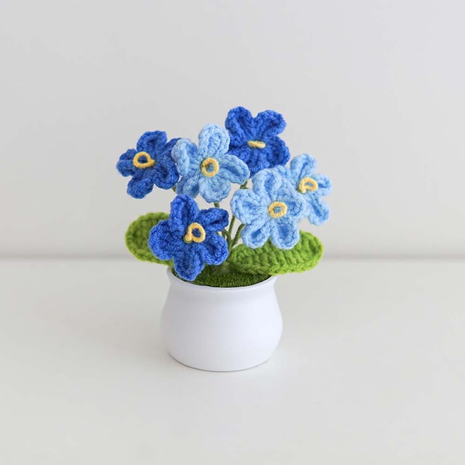 Knitting Crochet Flowers Potted Plants, Fake Forget Me Not Flowers For Friends, Family And Lover, Artificial Handmade Flowers For Valentines Birthday Wedding Gift And Home Decor (Gblue)