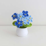 Knitting Crochet Flowers Potted Plants, Fake Forget Me Not Flowers For Friends, Family And Lover, Artificial Handmade Flowers For Valentines Birthday Wedding Gift And Home Decor (Gblue)