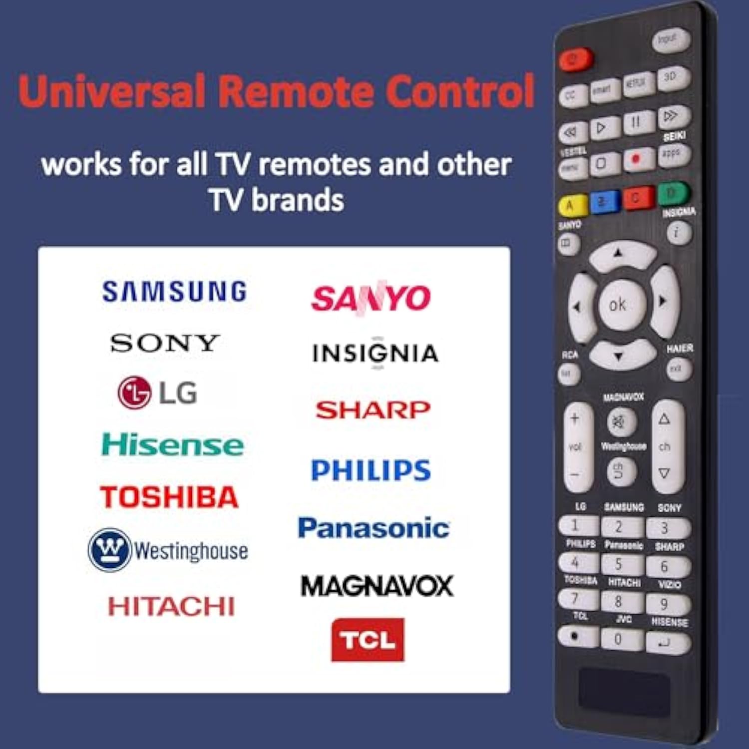 Universal Replacement Remote for Samsung, LG, Sony, TCL & More TVs Backlit