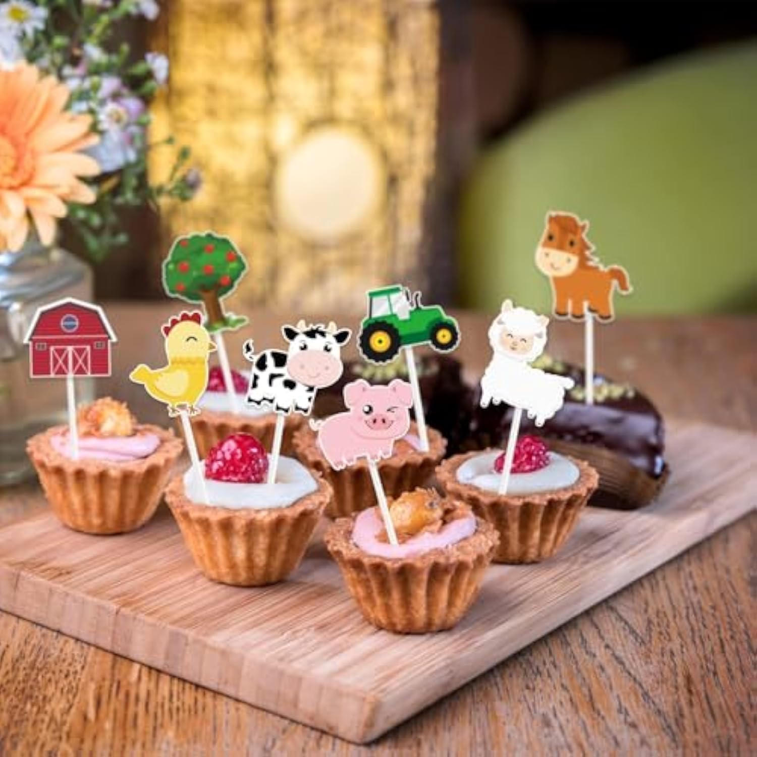 36 Pcs Farm Cupcake Toppers - Farm Animal Birthday Decorations Animal Cake Toppers Picks Barnyard Party Decorations For Kids Baby Shower Birthday Tractor Theme Party Supplies
