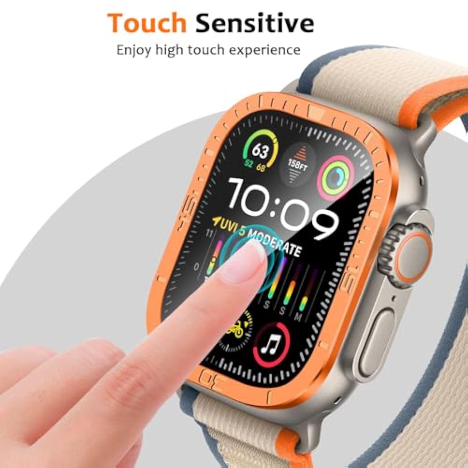 2 Pack For Apple Watch Ultra 2/Ultra Screen Protector 49Mm, [Touch Sensitive] Titanium Alloy Frame Anti-Scratch Hd Tempered Glass Protective Glass Film For Iwatch 49Mm (Numeric Orange)