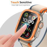 2 Pack For Apple Watch Ultra 2/Ultra Screen Protector 49Mm, [Touch Sensitive] Titanium Alloy Frame Anti-Scratch Hd Tempered Glass Protective Glass Film For Iwatch 49Mm (Numeric Orange)