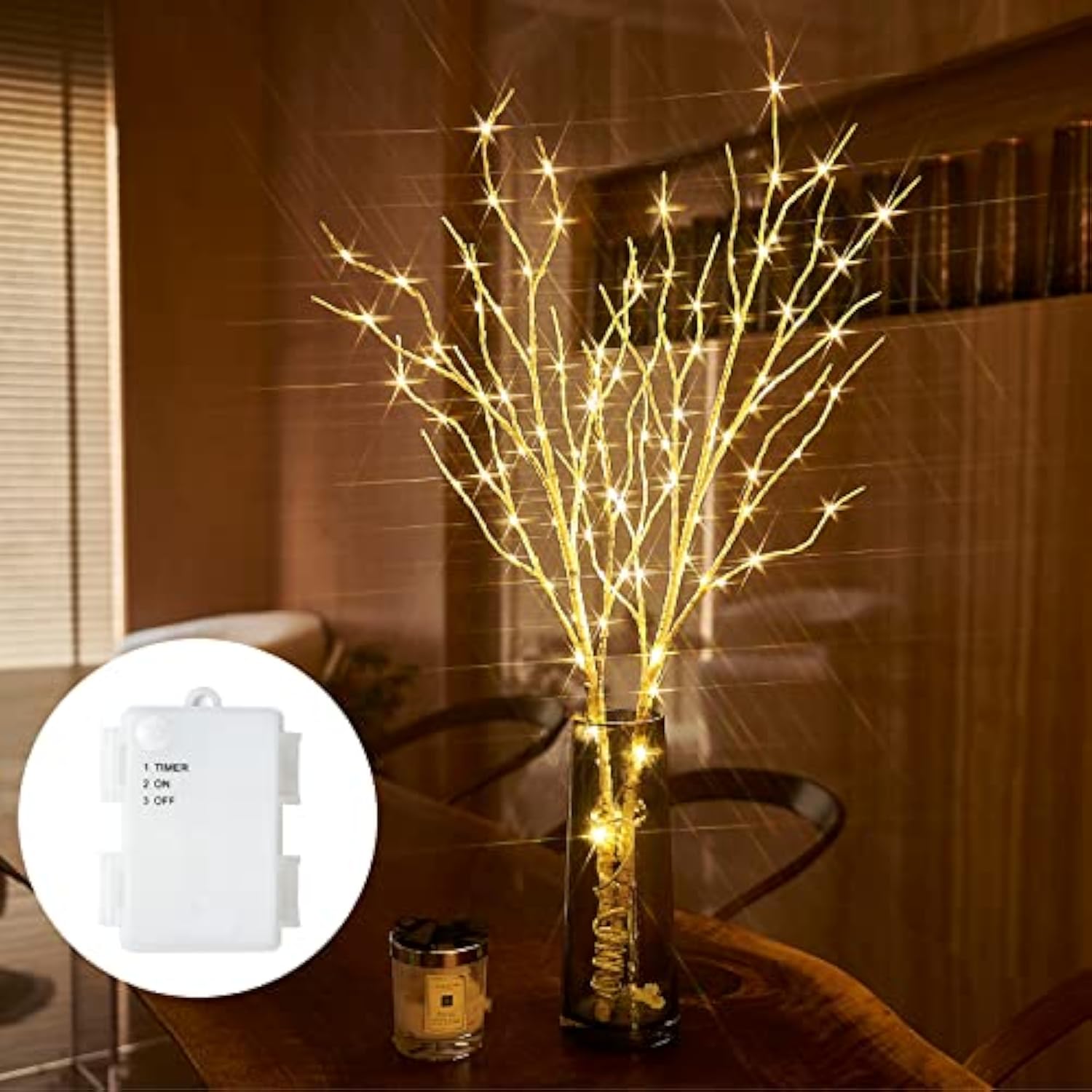 Lighted Birch Branches 32In 100 Led With Timer Battery Operated, Artificial Tree Branch With Warm,Willow Branch Lights For Home Bedroom Fireplace Christmas Holiday Decoration