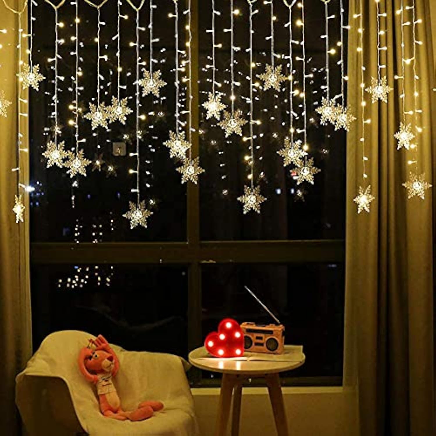 Snowflakes Led Curtain Lights, 13Ft/4M 96 Led Snowflake String Lights, Christmas Snowflakes Lights, 8 Lighting Modes, Wa