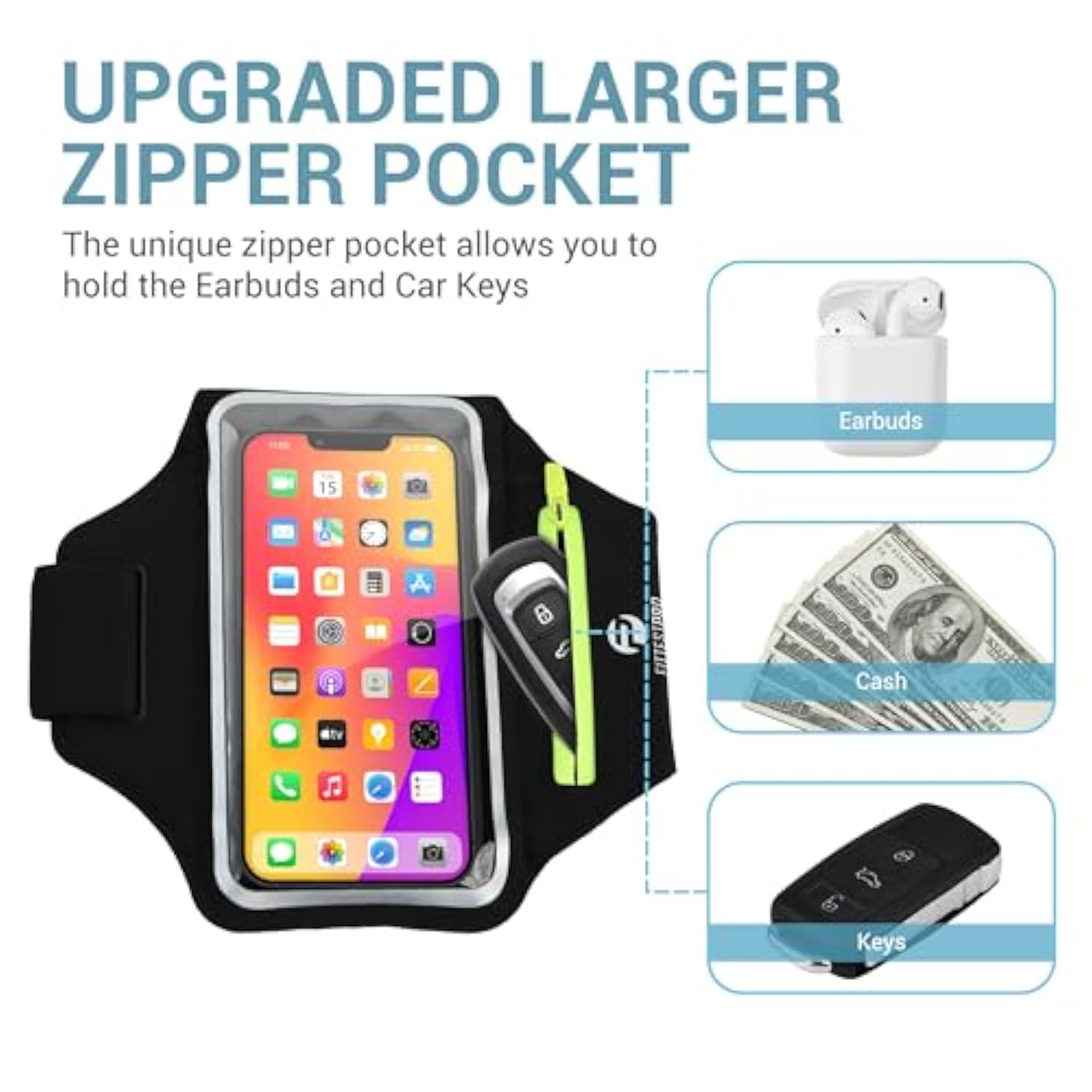 Sports Armband for iPhone & Galaxy - With AirPods Pocket & Key Holder