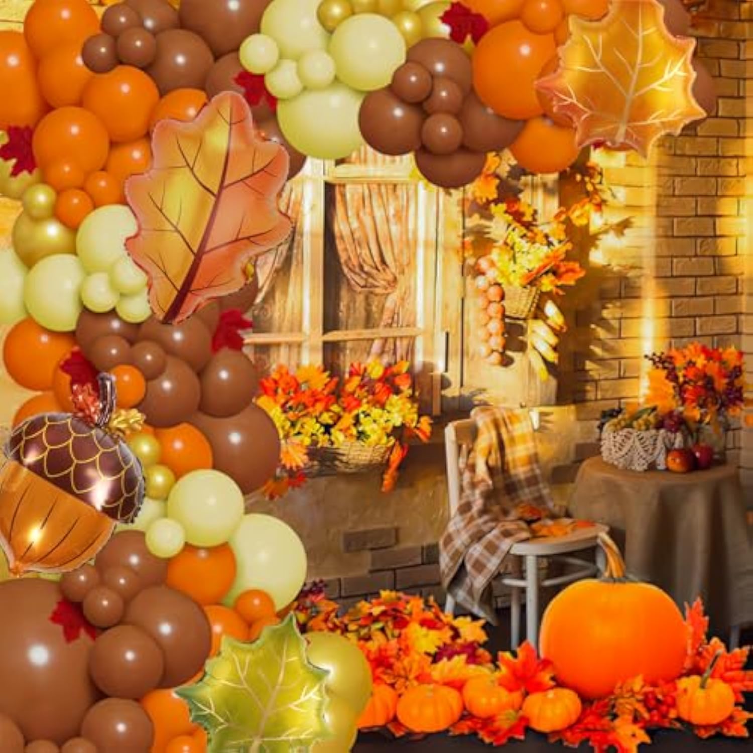 Fall Thanksgiving Balloon Arch Kit Orange Brown Maple Foil Balloons Autumn Party Decor