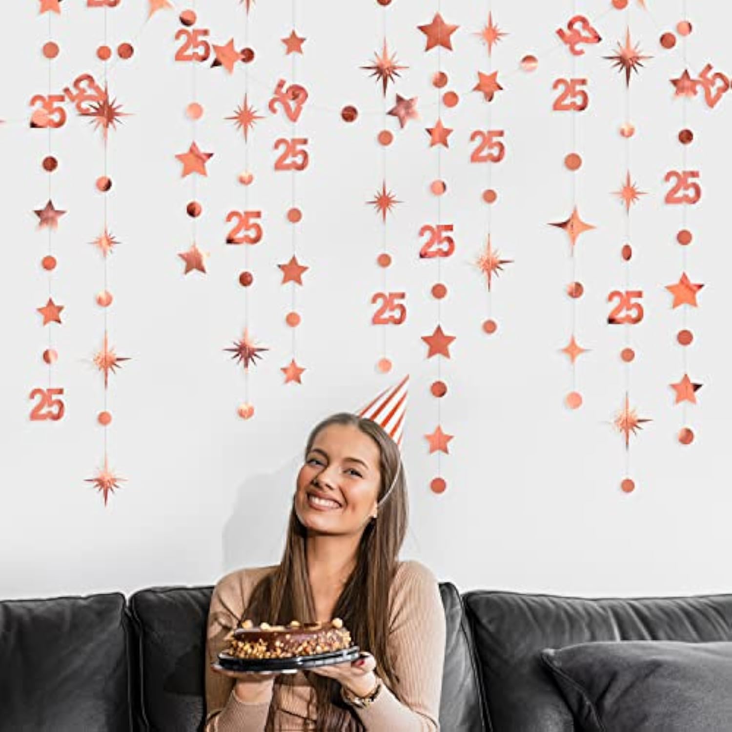 Rose Gold 25th Birthday Garland – Twinkle Stars & Number 25 Bunting for Girls