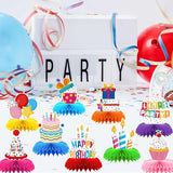 9 Pieces Happy Birthday Decorations Set,3D Table Toppers Double Sided Stand Cards ,Colorful Birthday Themed Honeycomb Centerpiece. (birthday)