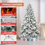 6Ft Unlit Flocked Christmas Tree,White Artificial Premium Hinged Spruce Snow Xams Tree With 1100 Pe & Pvc Tips,Suitable For Home,Office & Christmas Party Decorations,Includes Metal Foldable Stand.