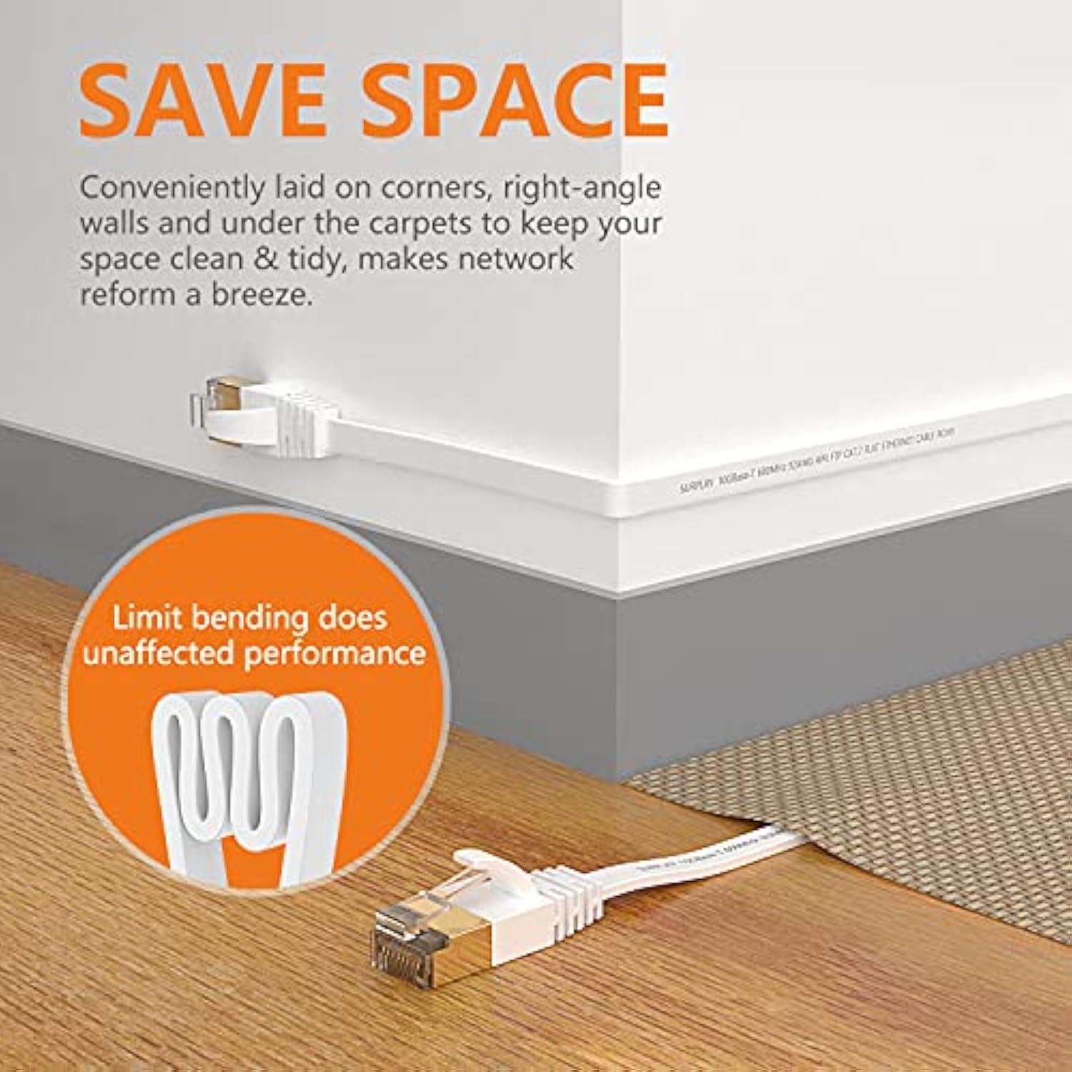 Cat7 6Ft Ethernet Cable White-10Gbps Shielded & Ground Wire Internet Network F