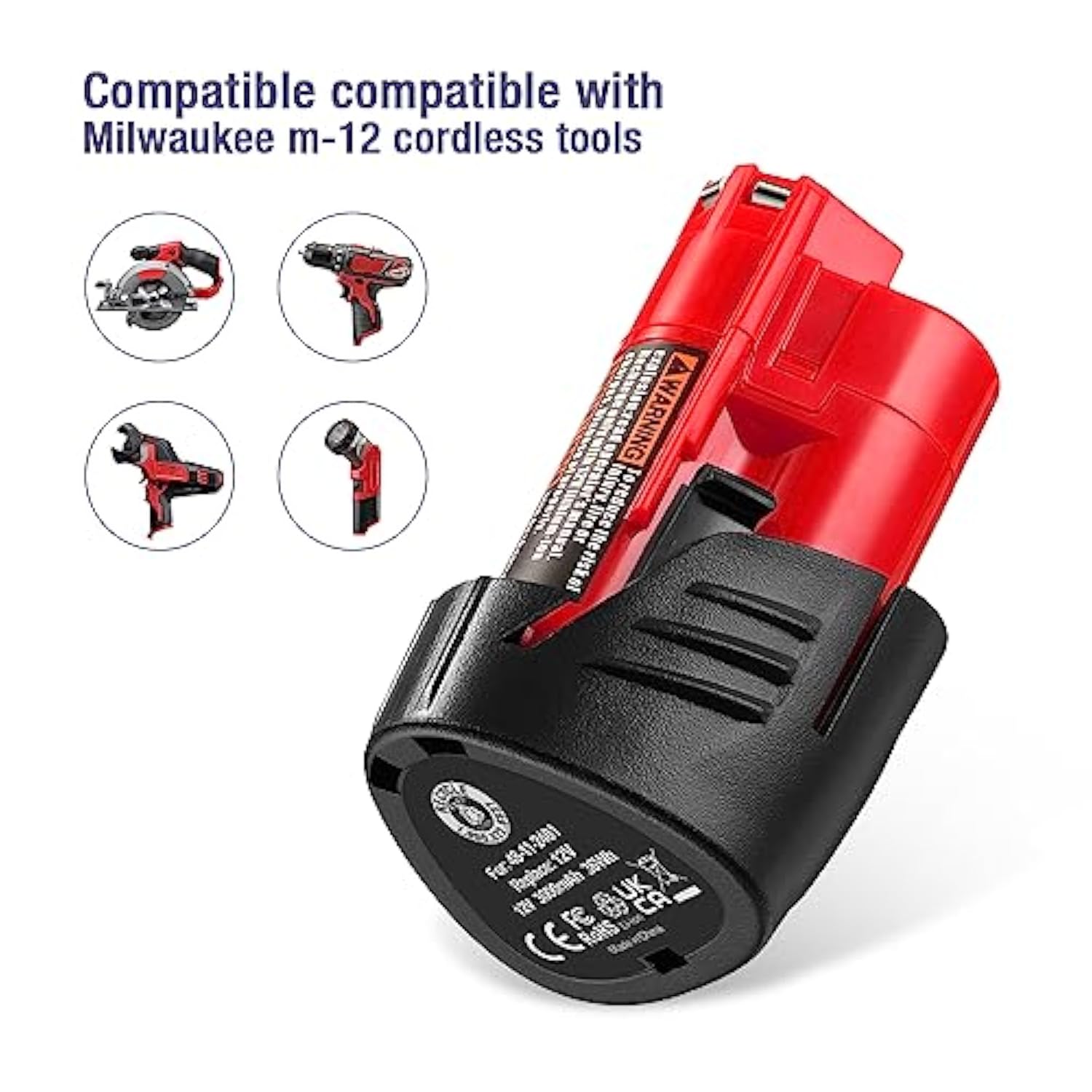 2-Pack 3000mAh M12 Replacement Battery for Milwaukee M12 Cordless Tools