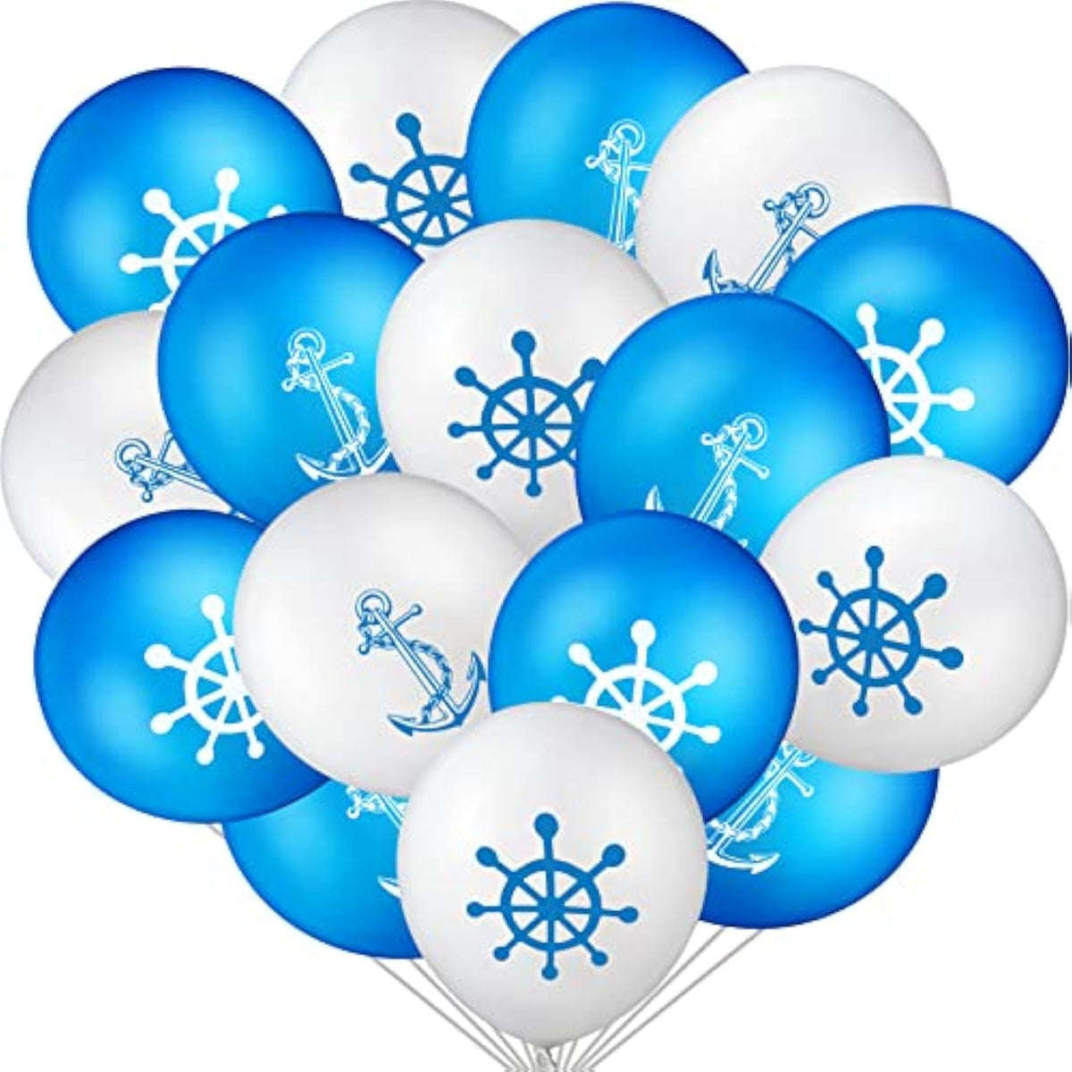 50 Pieces Nautical Print Latex Balloons Set Nautical Party Decorations Balloons And Silver Ribbons For Navigation Themed Birthday Baby Shower Party Favor Supplies