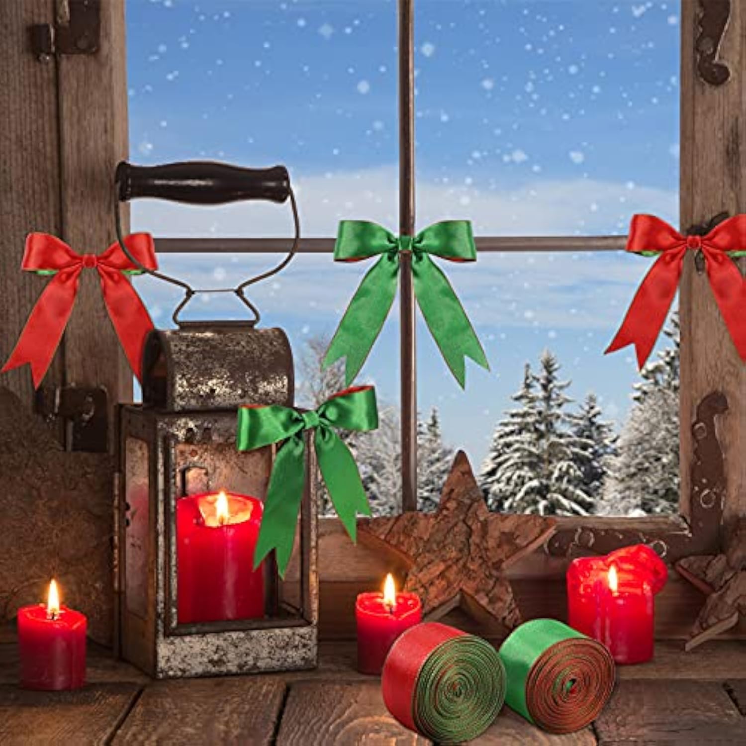 2 Rolls 20 Yards Christmas Satin Ribbon Double Faced Wired Ribbons 1.5