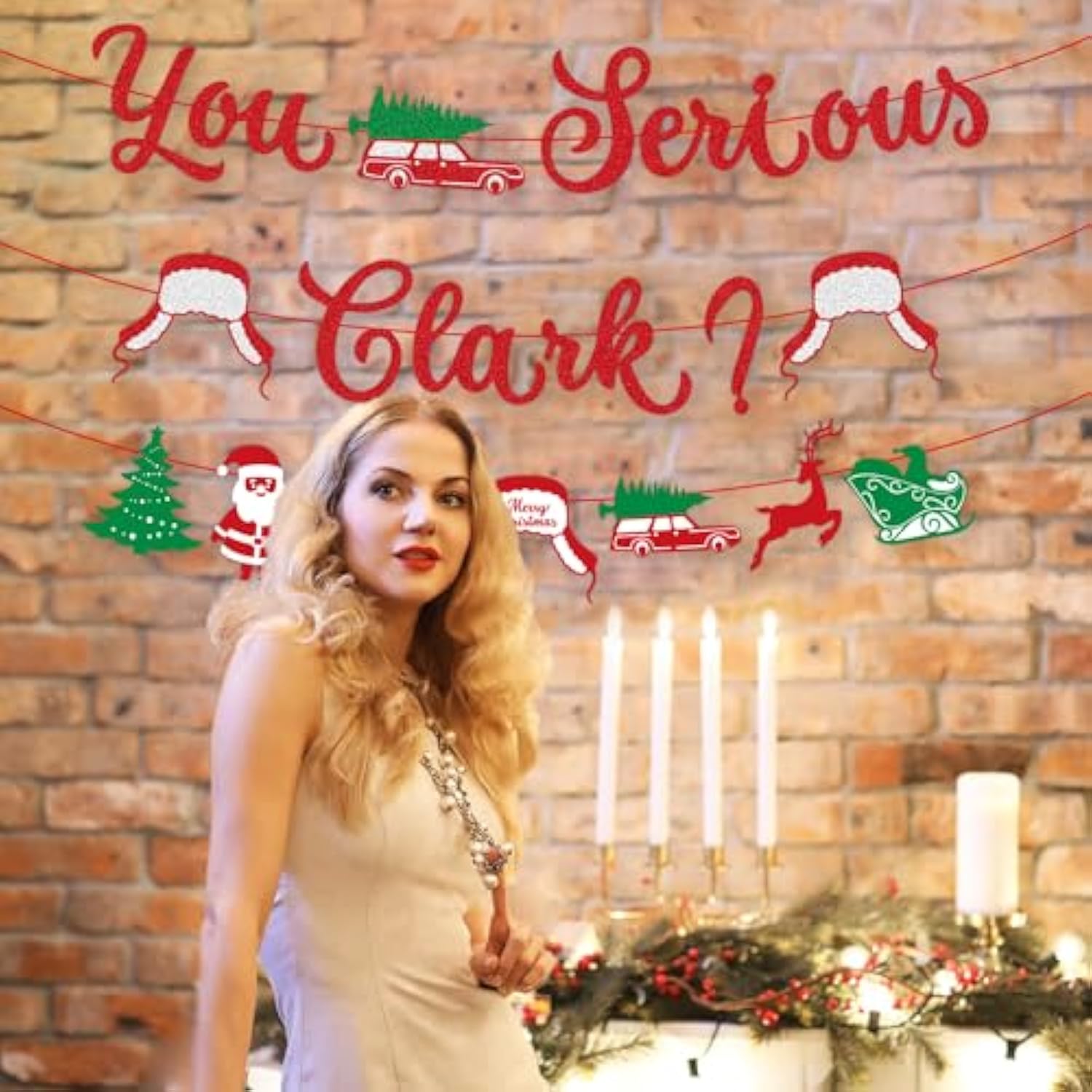 You Serious Clark No-Diy Glitter Red Christmas Vacation Decorations - Includes Clark Sign Banner And Christmas Vacation Party Supplies Garland
