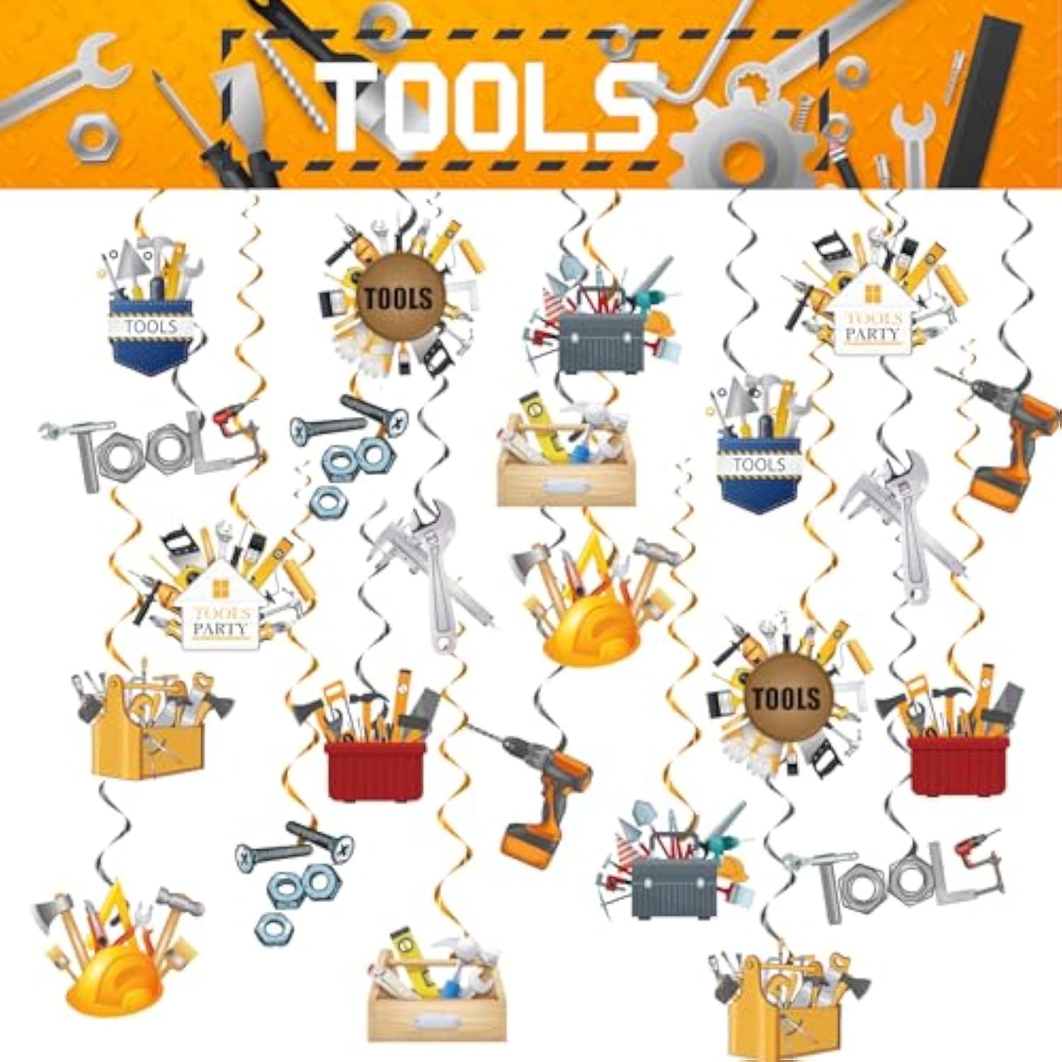 24 Pcs Tools Hanging Decorations Tools Hanging Swirls Ceiling Swirls Tools Birthday Party Supplies For Tools Party Decorations Toolbox Decorations