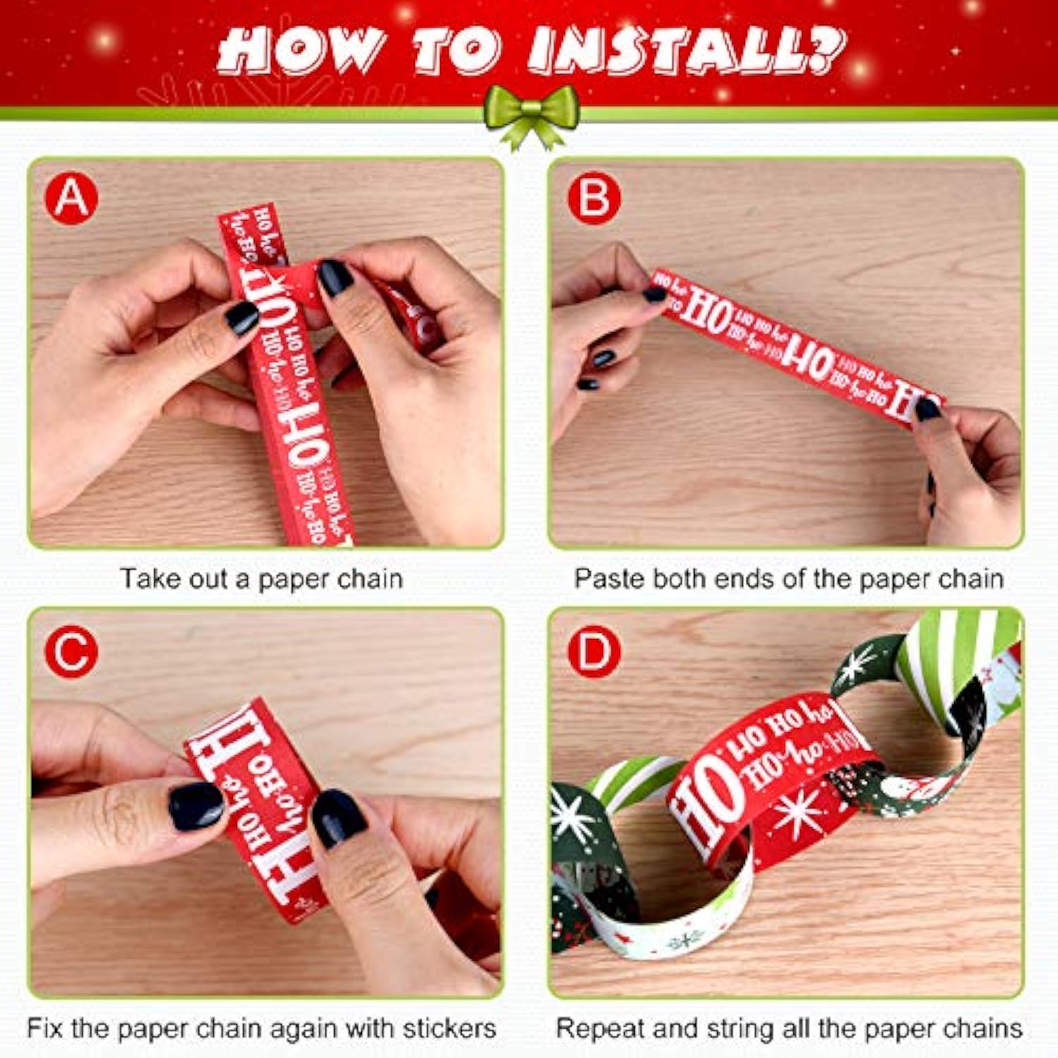 600Pcs Christmas Paper Chains Festive Printed Creative Paper Decorations