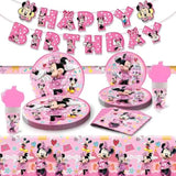 62 Psc For Minnie Birthday Party Supplies Set, Pink Theme, With Banner, Plates, Cups, Utensils, Napkins, Tablecloth