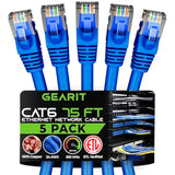 GearIT 5 Pack, Cat 6 Ethernet Cable Cat6 Snagless Patch 75 Feet - Computer LAN