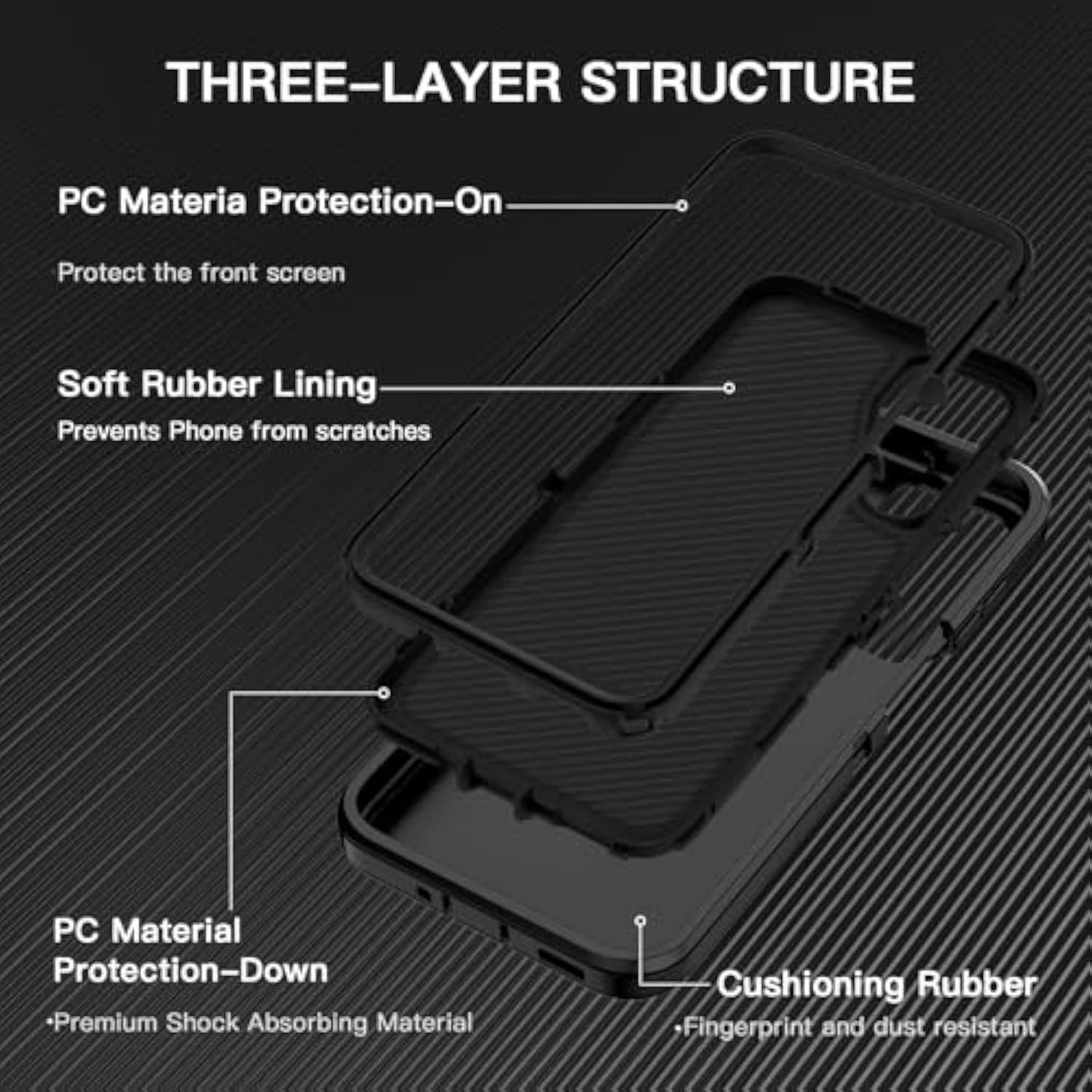 For Samsung Galaxy A16 5G Case Shockproof Dust/Drop Proof 3-Layer Full Body Protection [Without Screen Protector] Rugged Heavy Duty Cover Case For Galaxy A16 5G,Black