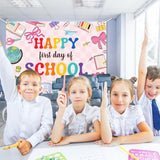 Happy First Day Of School Backdrop Banner Large Size Back To School Backdrop Photo Booth Props Coquette Back To School Classroom School Home Yard Decorations Background, 7 * 5Ft