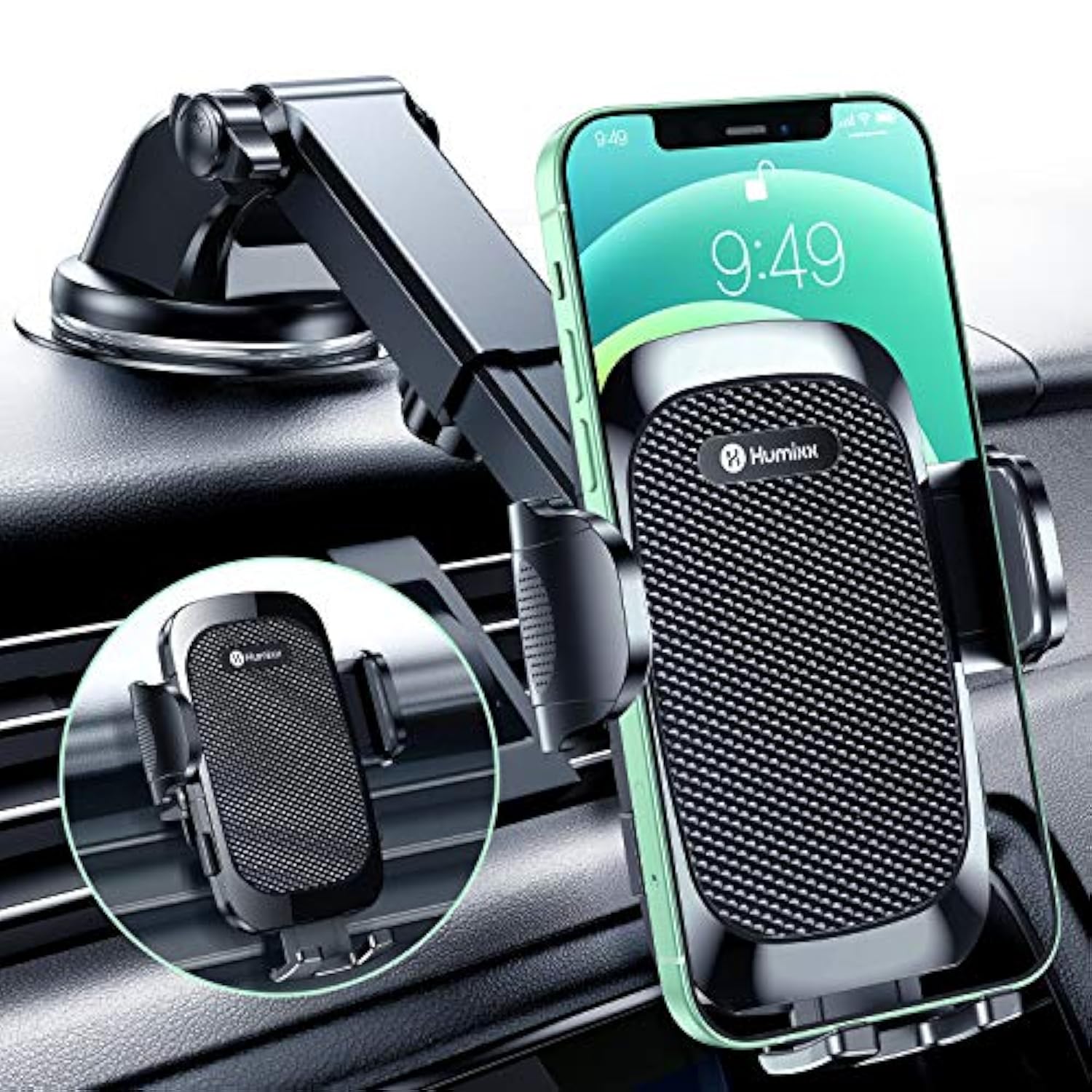 Humixx Phone Mount For Car [Military-Grade Super Suction] Universal Hands-Free Phone Holder For Dashboard Windshield Air Vent For Iphone 14 Pro Max Plus Samsung All Phones & Cars