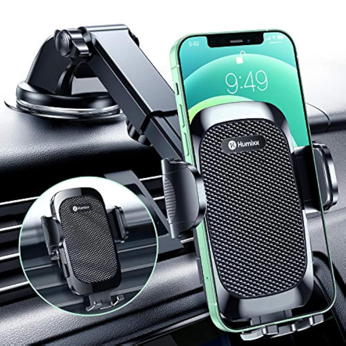 Humixx Phone Mount For Car [Military-Grade Super Suction] Universal Hands-Free Phone Holder For Dashboard Windshield Air Vent For Iphone 14 Pro Max Plus Samsung All Phones & Cars