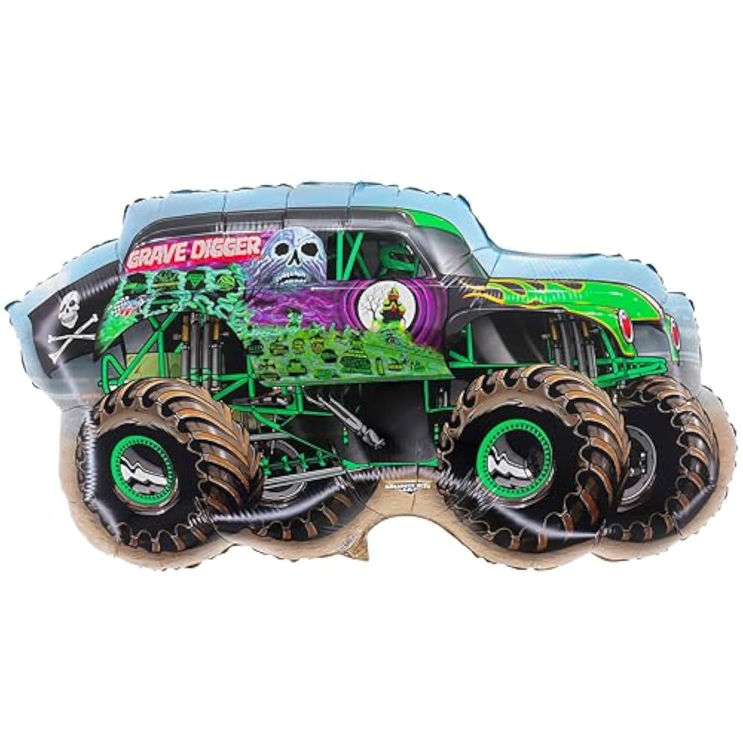 4 Pack Monster Jam Truck Foil Balloons Grave Digger, El Toro Loco, Max D & Megalodon