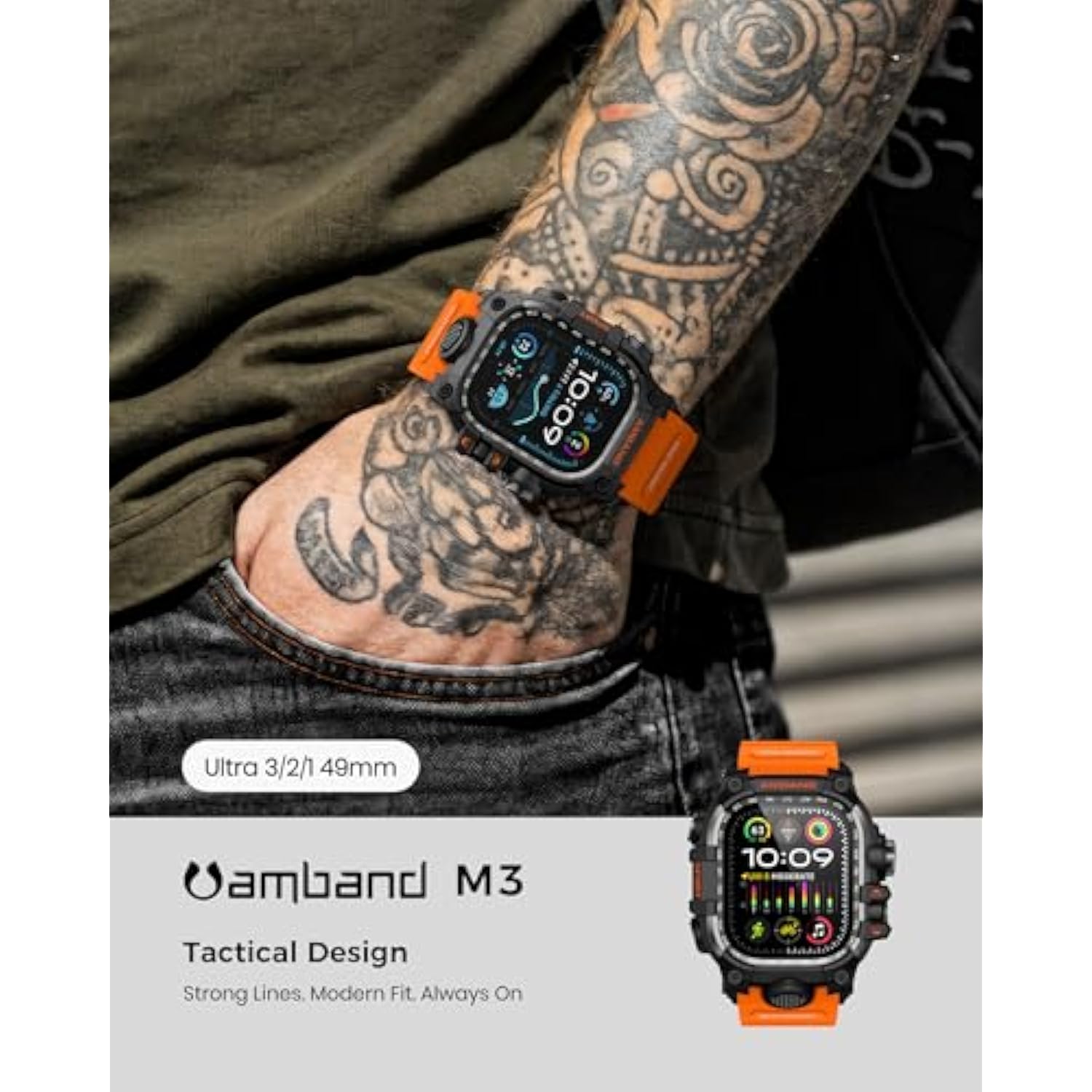 Rugged Case With Band For Apple Watch Ultra 3/2/1 49Mm, M3 Military Grade Shockproof Cover, Includes Screen Protector Kit, Tactical Band For Men - Compatible With Iwatch Ultra, Orange