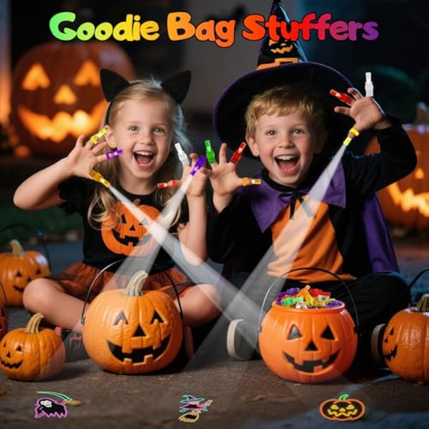 36Pcs Halloween Light Up Led Finger Lights, Glow In The Dark Party Favors Toys Bulk For Halloween Goodie Bag Fillers, Trick Or Treat Gifts, Kids Classroom Party Supplies (Colorful)