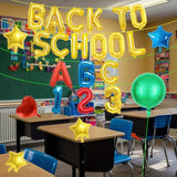 16 Inch Gold Foil Back To School Letter Balloon Set, Abc 123 Balloons, Stars, Heart, And Round Shape – Classroom Welcome Kit For First Day Of School, Teacher Appreciation, Bulletin Board Decorations