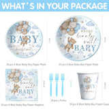Bear Baby Shower Decorations Party Tableware Boy - Blue Bear We Can Bearly Wait Baby Shower Decorations Supplies, Paper Plates And Napkins Set, Cup, Disposable Forks, 24 Guests