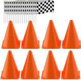 Traffic Cones With Racing Checkered Flags-8 Traffic Cones With Hole On Top, 16 Checkered Flags, Race Car Birthday Party Supplies, Table Centerpiece Decorations, Kids Gift (24Pcs)