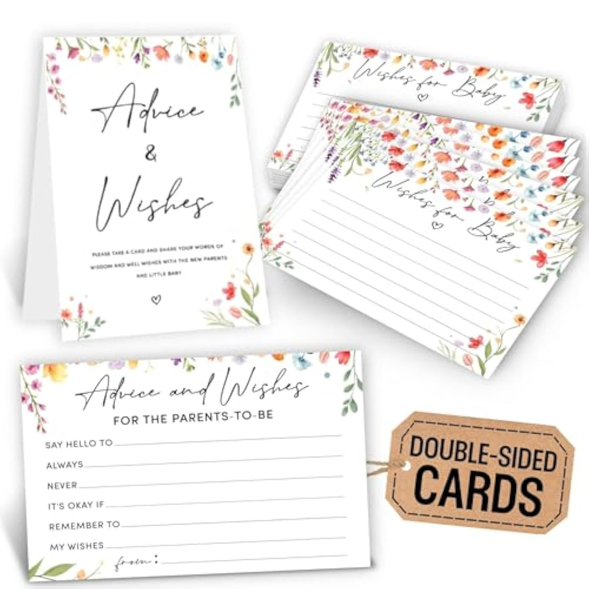 Baby Shower Advice Cards For Parents To Be - 50 Pcs Advice And Wishes Cards For Wildflower Baby Shower Decorations Ideas, Words Of Wisdom For New Parents