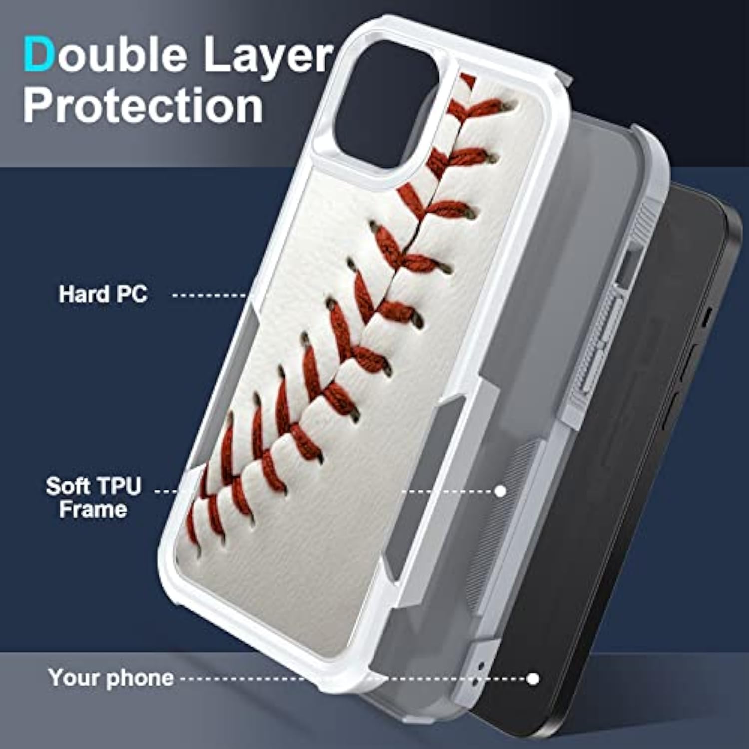 Case For Iphone 14, Baseball Sports Red Pattern Shock-Absorption Hard Pc And Inner Silicone Hybrid Dual Layer Armor Defender Case For Apple Iphone 14