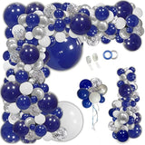 145Pcs Navy Blue Silver Balloons Garland Kit, Royal Blue Silver White