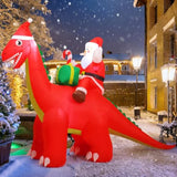 8.5Ft Long Christmas Inflatables Outdoor Decorations, Blow Up Santa Claus Riding Dinosaur With Built-In Leds For Christm