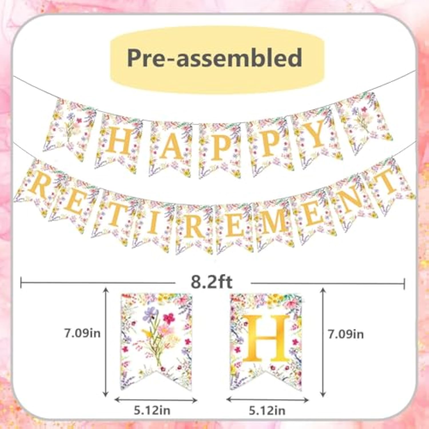 Wildflower Retirement Decor for Women with Gold Banner & Floral Swirls