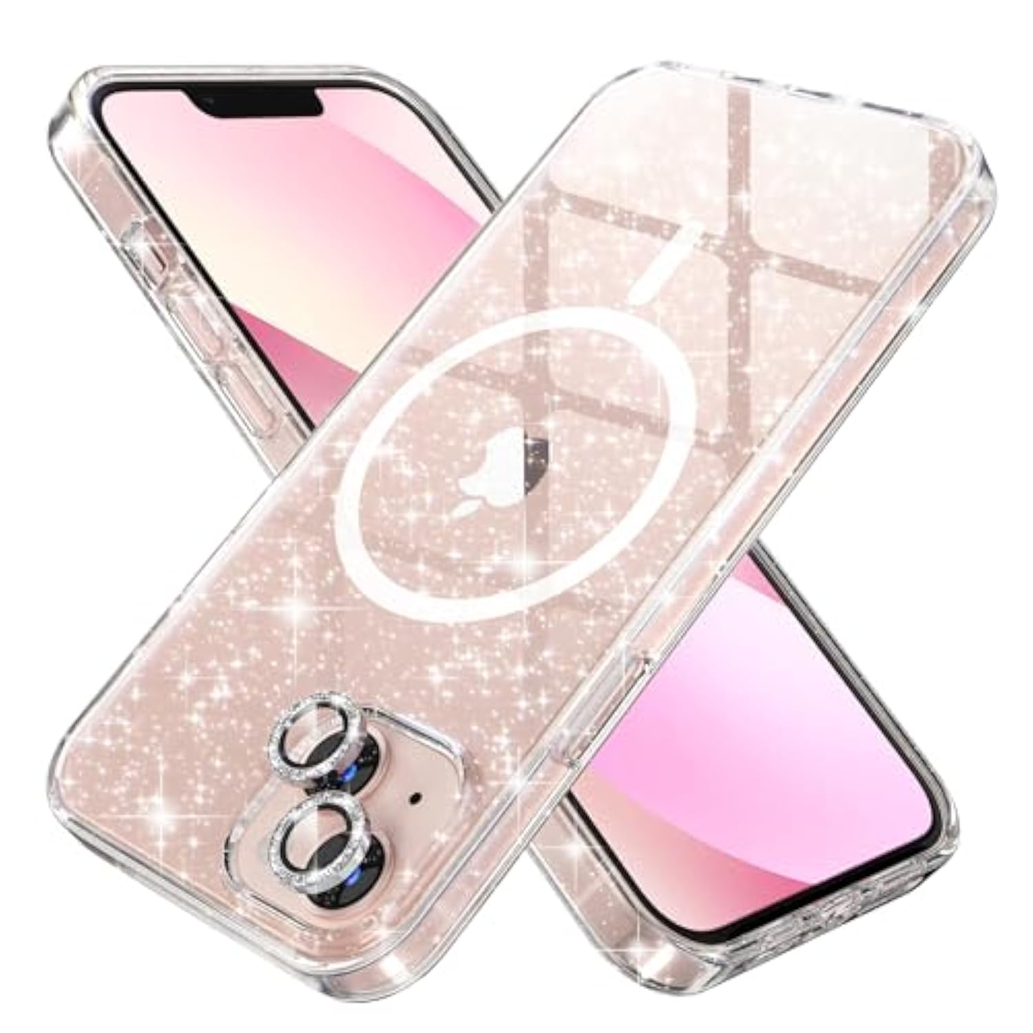 Magnetic Case For Iphone 13 Case, Women Glitter Sparkly Case, [2 X Diamond Camera Lens Protectors] [Non-Yellowing Shockproof Protective Cover] [Compatible For Magsafe] (Glitter Clear)