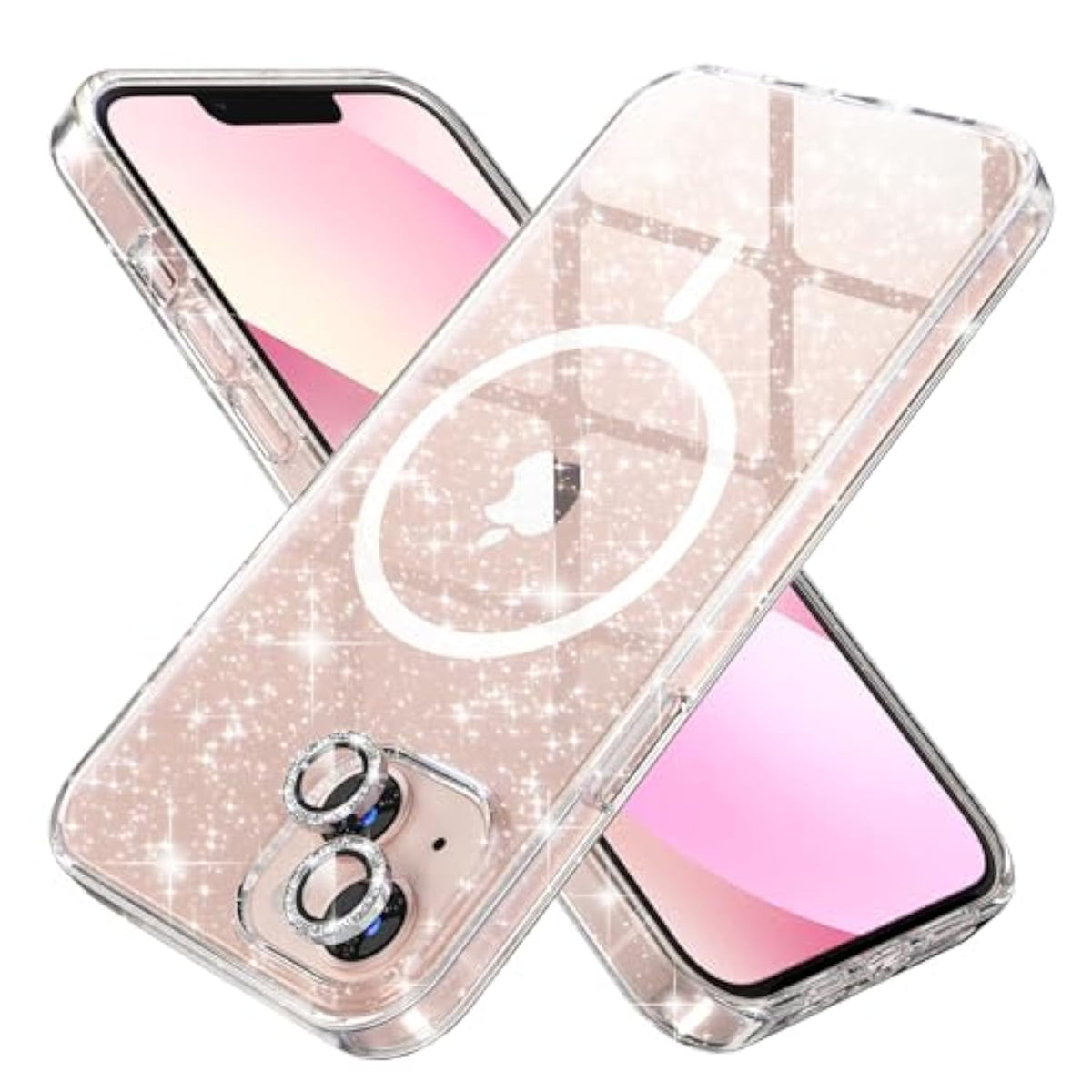Magnetic Case For Iphone 13 Case, Women Glitter Sparkly Case, [2 X Diamond Camera Lens Protectors] [Non-Yellowing Shockproof Protective Cover] [Compatible For Magsafe] (Glitter Clear)