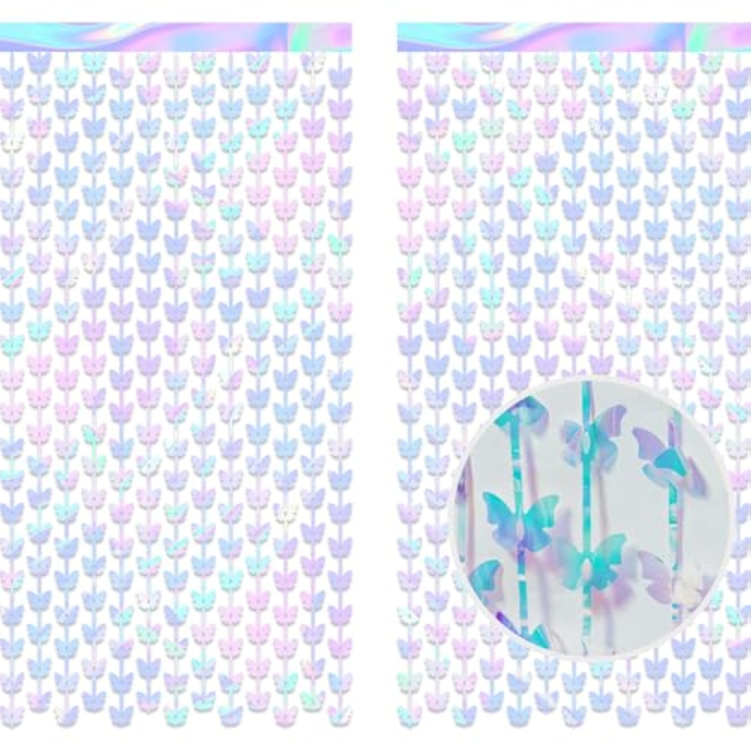 Iridescent Butterfly Fringe Party Backdrop - Fairy Streamers For Butterfly Princess Themed Birthdays Party Decoration - 3.2Ft X 6.5Ft - 2 Packs