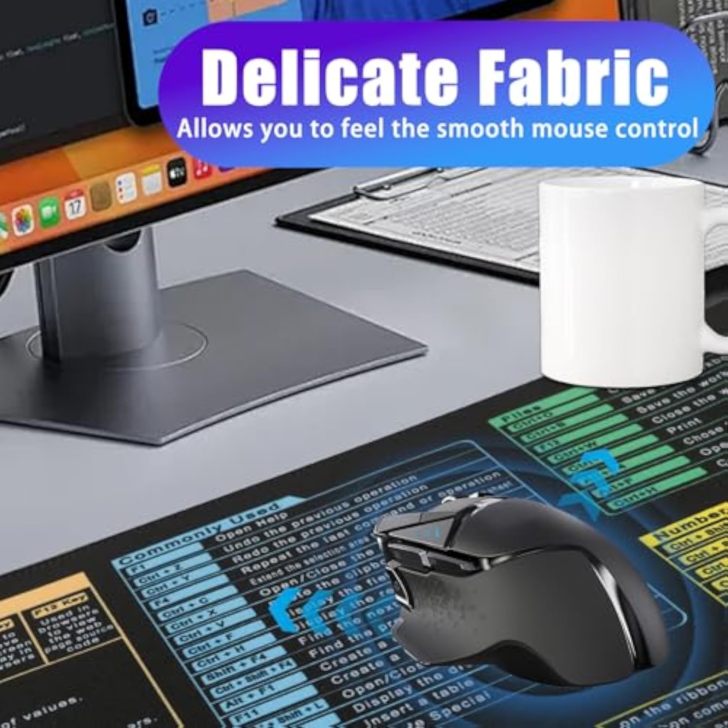 Excel Cheat Sheet Desk Pad, 31.5" X 11.8" Waterproof Mouse Pad Gaming Desk Mat, Office Keyboard Pad For Computer Gaming Office (31.5" X 11.8")