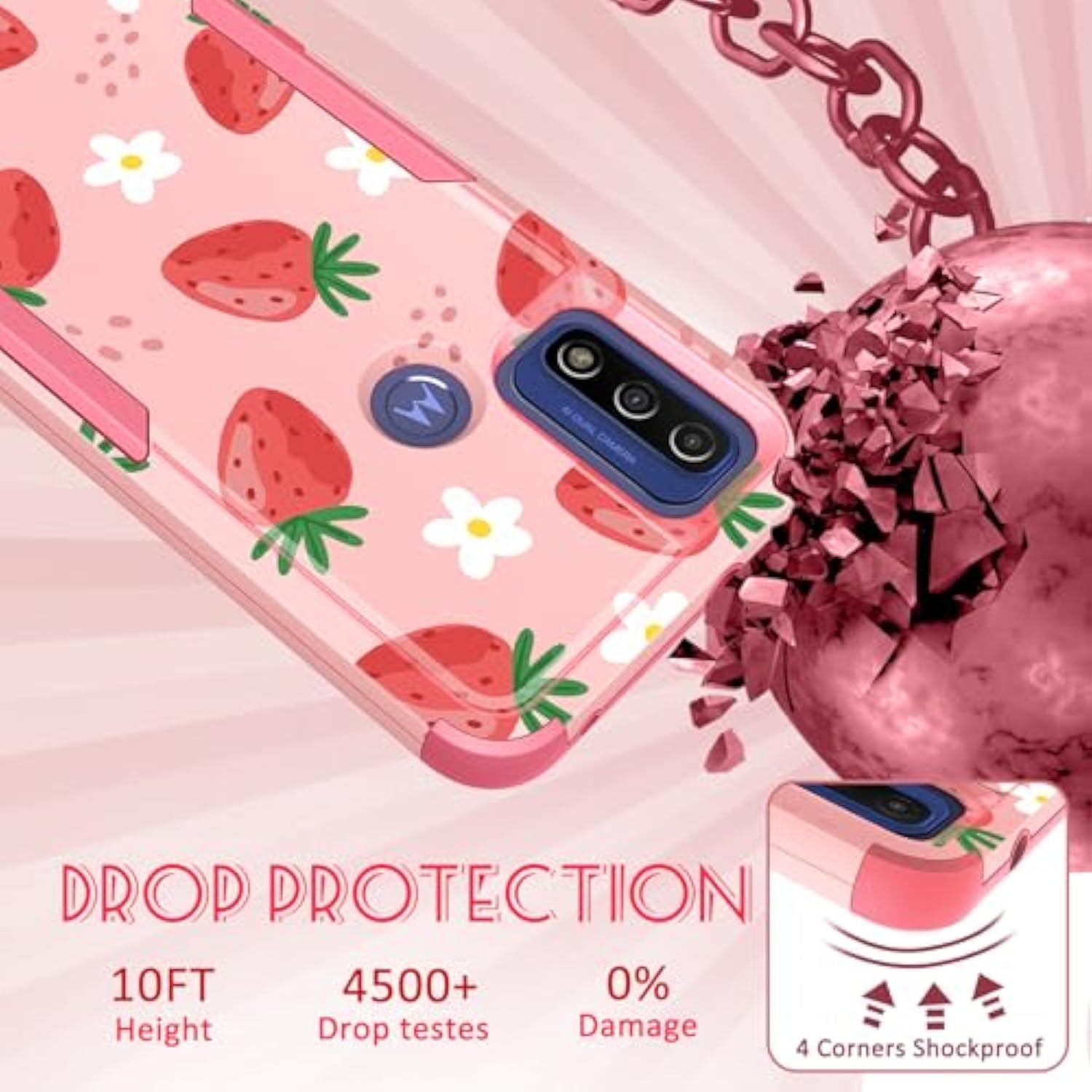 For Motorola Moto G Pure/G Power 2022 Case/G Play 2023 Case,Women Girls Cute Strawberry Style Heavy Duty Military Grade Protctive Shockproof G Pure/G Power 2022/G Play 2023 Hard Phone Cases
